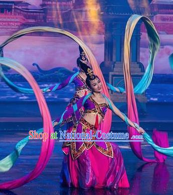 Chinese The Romantic Show of Tanhe Classical Dance Purple Dress Stage Performance Colorful Ribbon Costume for Women