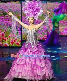 Chinese The Romantic Show of Tanhe Classical Dance Purple Dress Stage Performance Costume for Women