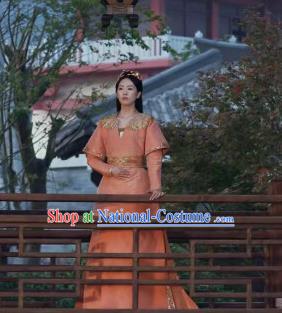 Drama Ever Night Ancient Chinese Royal Infanta Li Yu Orange Dress Traditional Tang Dynasty Court Princess Costumes for Women