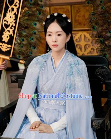 Drama Ever Night Ancient Chinese Court Princess Li Yu Blue Dress Traditional Tang Dynasty Royal Infanta Costumes for Women