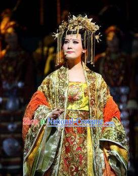 Chinese Princess Wencheng Drama Dance Dress Stage Performance Costume and Headpiece for Women