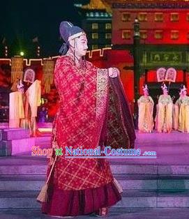 Chinese Chang An Impression Ancient Tang Dynasty Minister Stage Performance Red Costume for Men