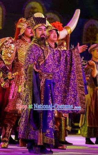 Chinese Chang An Impression Ancient Tang Dynasty Prime Minister Stage Performance Purple Costume for Men