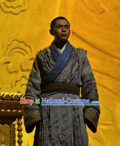 Chinese Dharma Legends in Famen Temple Ancient Tang Dynasty Monk Stage Performance Grey Costume for Men