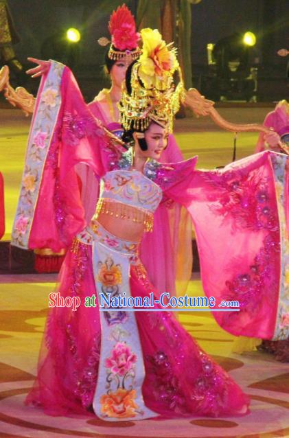 Chinese Chang An Impression Ancient Tang Dynasty Queen Dance Pink Dress Stage Performance Costume and Headpiece for Women