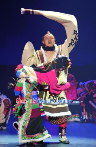 Chinese Impression Tibetan Zang Nationality Clothing Stage Performance Dance Costume for Men