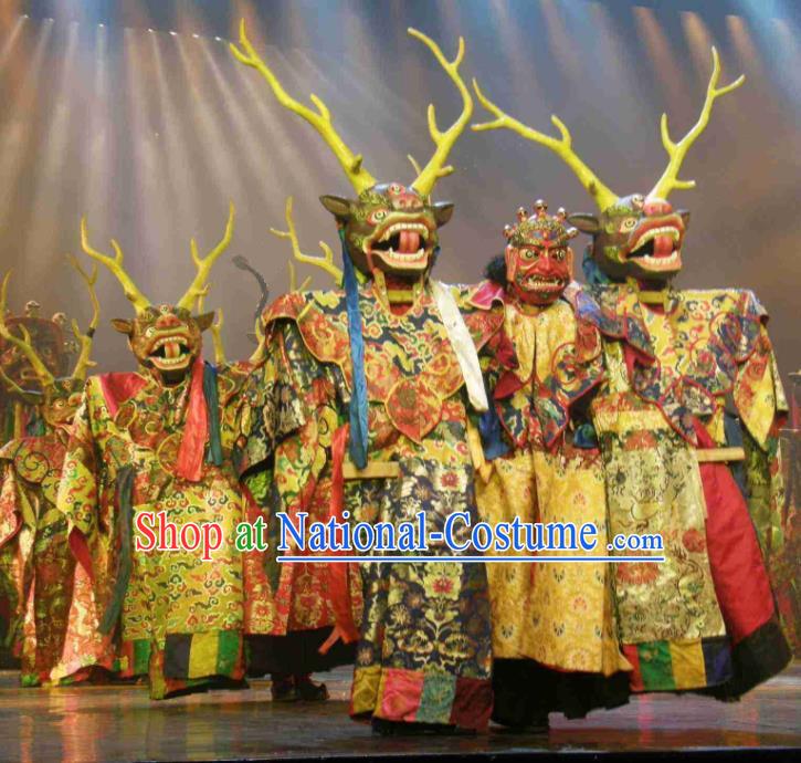 Chinese Impression Tibetan Zang Nationality Clothing Stage Performance Folk Dance Costume for Men