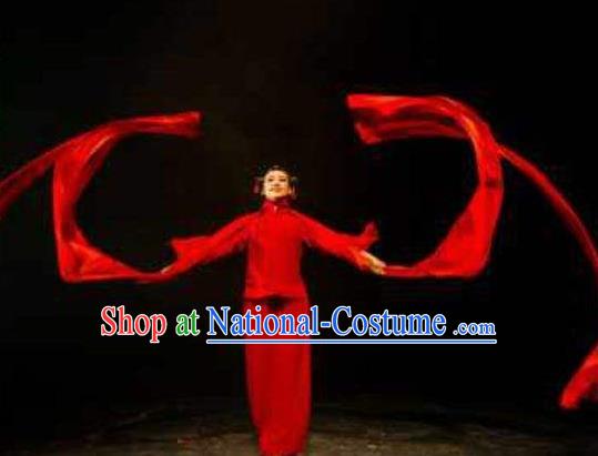 Chinese Dynamic Huangshan Folk Dance Red Ribbon Clothing Stage Performance Costume for Women