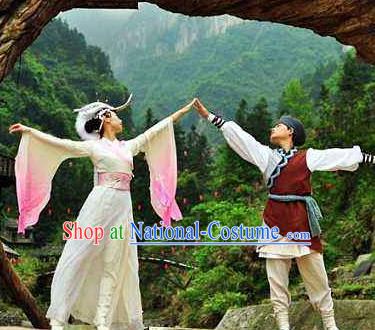 Chinese The Love Story Of A Woodman And A Fairy Fox Stage Performance Dance Costumes for Women for Men