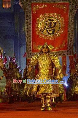 Chinese Chang An Impression Ancient Tang Dynasty General Golden Armor Stage Performance Costume for Men