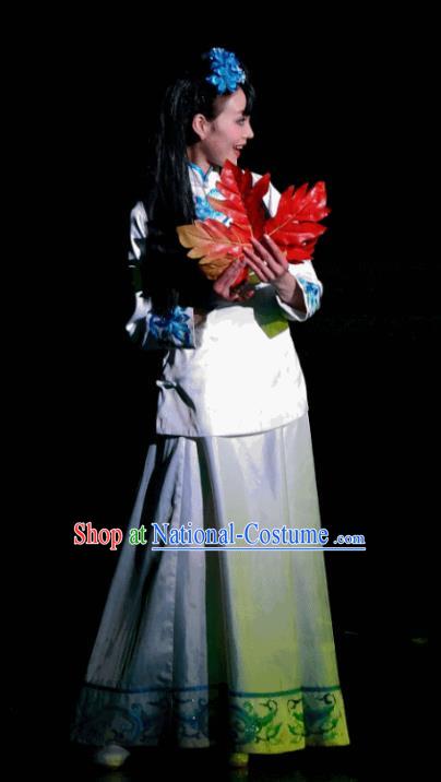 Chinese Dreaming In Hometown Classical Dance White Dress Stage Performance Costume and Headpiece for Women