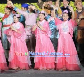 Chinese Dreaming In Hometown Classical Dance Pink Dress Stage Performance Costume and Headpiece for Women