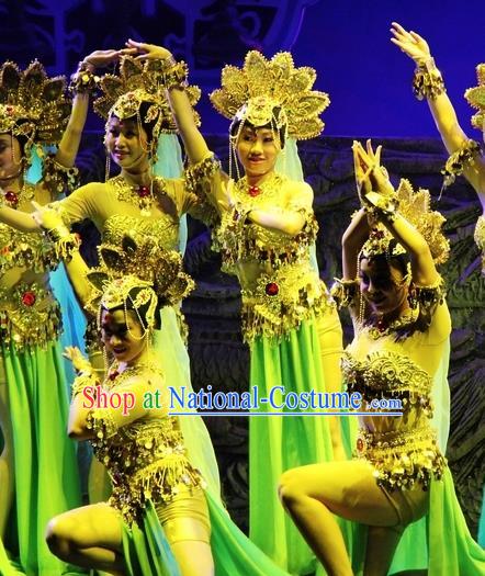 Chinese Magic Ganpo Impression Classical Dance Dress Stage Performance Costume and Headpiece for Women