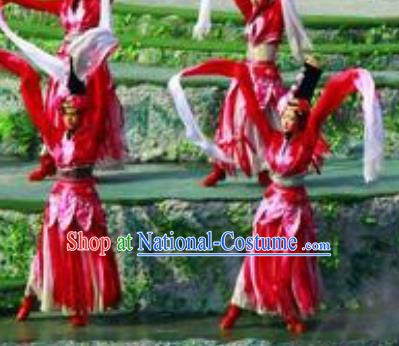 Chinese Road Solutions Dujiangyan Classical Dance Water Sleeve Dress Stage Performance Costume and Headpiece for Women