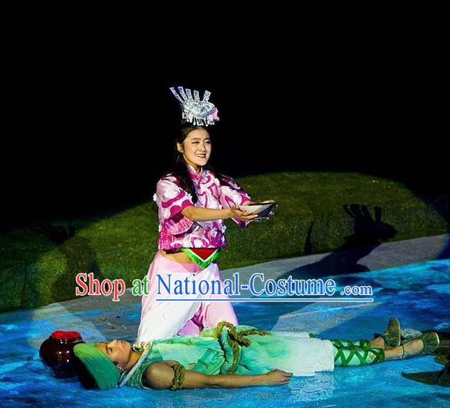 Chinese Dragon Boat Song Tujia Nationality Ethnic Stage Performance Dance Costumes for Women for Men