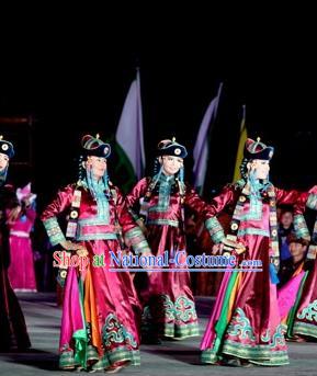 Chinese Impression of Going East To Native Land Mongol Nationality Dance Rosy Dress Stage Performance Costume for Women