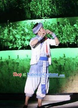 Chinese Dushan Ceremony Bouyei Nationality Dance Stage Performance Costume for Men