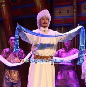 Chinese Impression of Going East To Native Land Mongol Nationality Torghut King Stage Performance Folk Dance Costume for Men