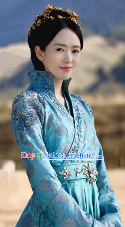 Drama Ever Night Ancient Chinese Royal Infanta Li Yu Blue Dress Traditional Tang Dynasty Court Princess Costumes for Women