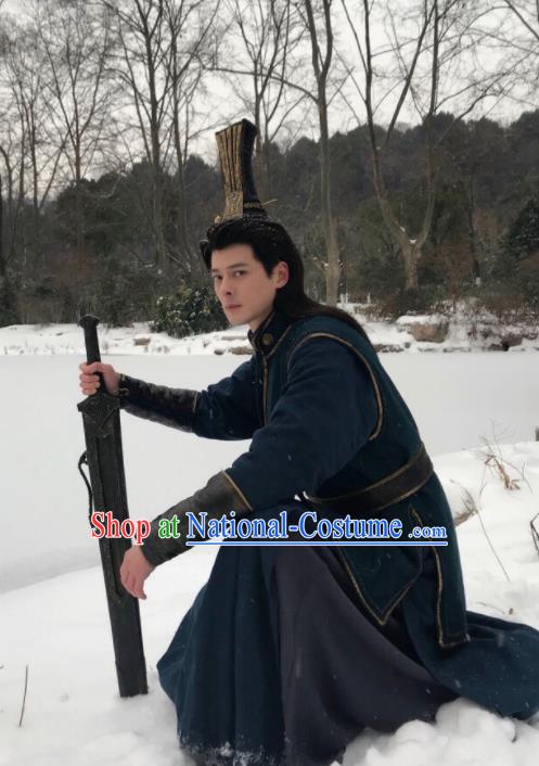 Drama Ever Night Ancient Chinese Swordsman Blue Clothing Traditional Tang Dynasty Prince Costumes for Men