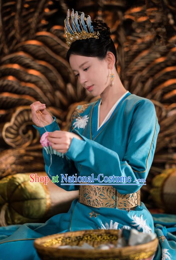 Drama Ever Night Ancient Chinese Queen Blue Dress Traditional Tang Dynasty Empress Costumes for Women