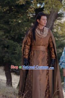 Drama Ever Night Chinese Ancient Prince Brown Hanfu Clothing Traditional Tang Dynasty Swordsman Costumes for Men