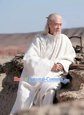 Drama Ever Night Chinese Ancient Taoist Priest White Hanfu Clothing Traditional Tang Dynasty Swordsman Costumes for Men