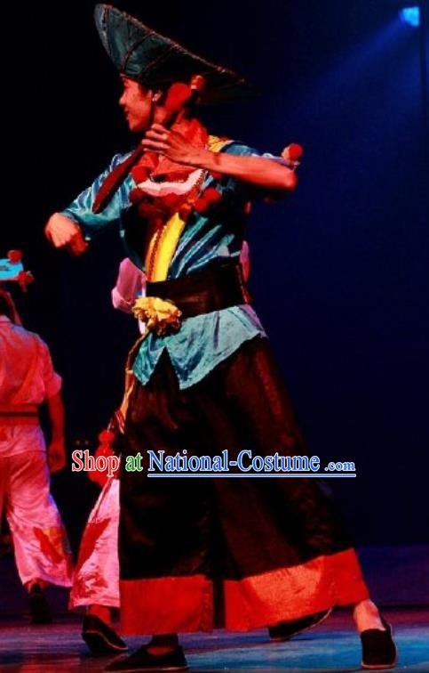 Chinese Impression of Lijiang Naxi Nationality Ethnic Wedding Dance Stage Performance Costume for Men