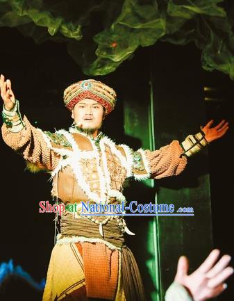 Chinese Encounter Lijiang Zhuang Ethnic King Dance Clothing Stage Performance Costume for Men