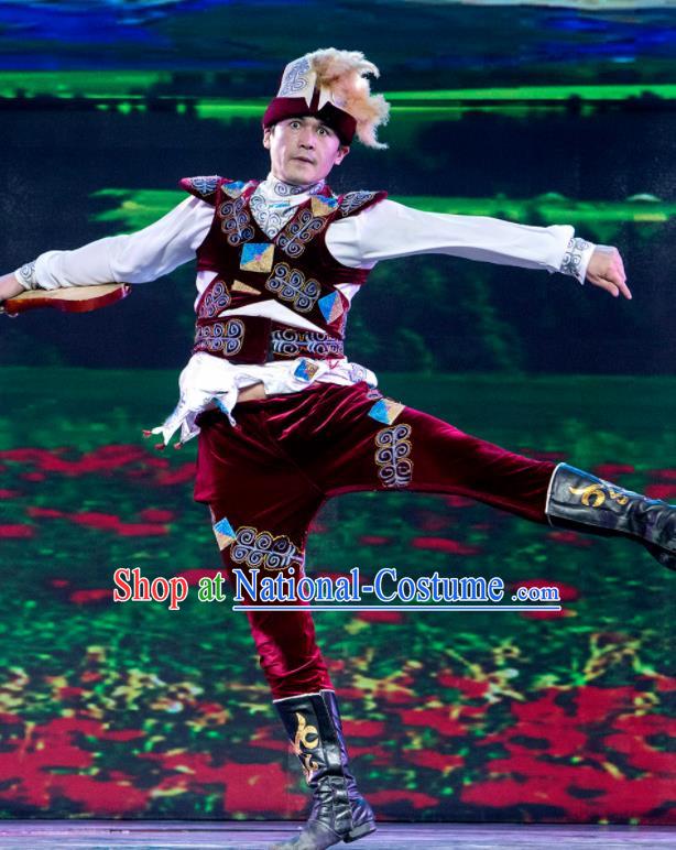 Chinese Silk Road Uyghur Nationality Dance Clothing Ethnic Stage Performance Costume for Men