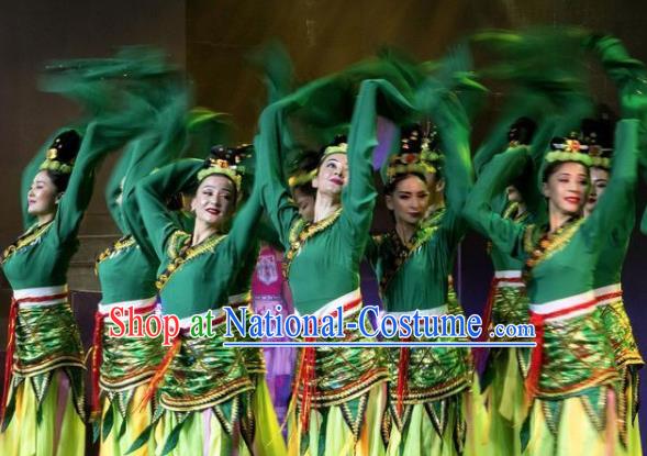 Chinese Silk Road Classical Dance Green Dress Ethnic Stage Performance Costume for Women