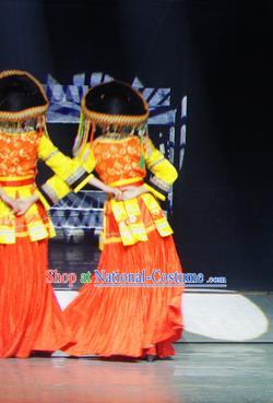 Chinese Lishui Jinsha Bai Nationality Dance Red Dress Ethnic Wedding Stage Performance Costume and Headpiece for Women