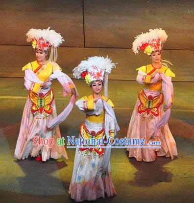 Chinese Lishui Jinsha Bai Nationality Dance Dress Ethnic Wedding Stage Performance Costume and Headpiece for Women