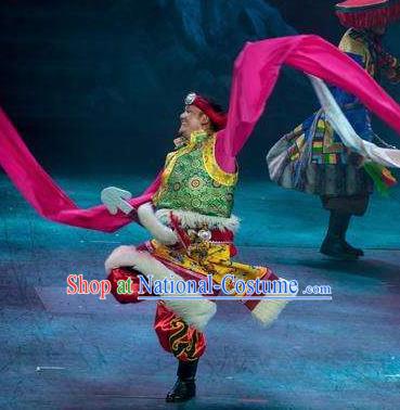 Chinese Encounter Shangri La Impression Tibetan Ethnic Dance Green Robe Stage Performance Costume for Men