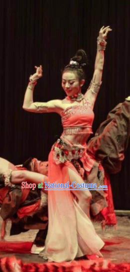 Chinese Encounter Shangri La Impression Classical Dance Dress Stage Performance Costume and Headpiece for Women