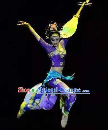 Chinese Encore Dunhuang Classical Dance Purple Dress Stage Performance Costume and Headpiece for Women