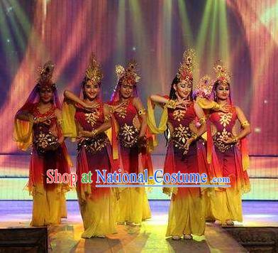 Chinese Turpan Festival Uyghur Nationality Dance Dress Stage Performance Ethnic Costume and Headpiece for Women