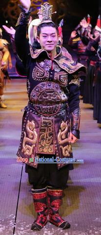 Chinese Shapotou Celebration Qin Dynasty General Body Armor Stage Performance Dance Costume for Men