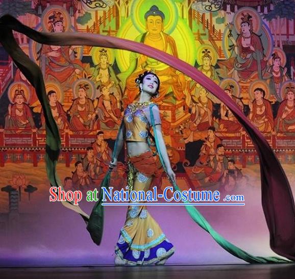 Chinese Encore Dunhuang Classical Dance Dress Stage Performance Costume and Headpiece for Women