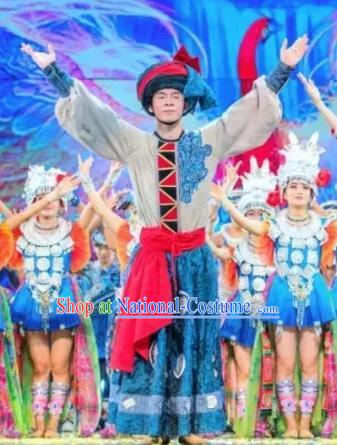 Chinese Jin Show Dan Zhai Miao Nationality Dance Clothing Stage Performance Costume for Men