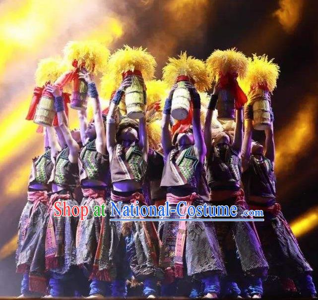 Chinese Jin Show Dan Zhai Miao Nationality Hero Dance Clothing Stage Performance Costume for Men