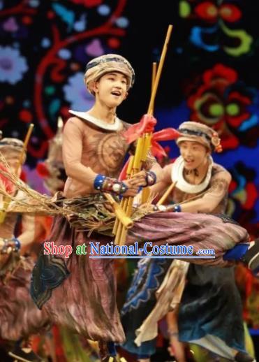 Chinese Jin Show Dan Zhai Miao Nationality Male Dance Clothing Stage Performance Costume for Men