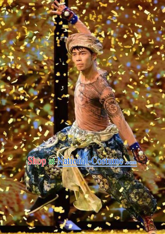 Chinese Jin Show Dan Zhai Miao Nationality Male Dance Clothing Stage Performance Costume for Men