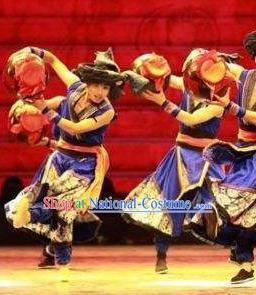 Chinese Jin Show Dan Zhai Miao Nationality Folk Dance Clothing Stage Performance Costume for Men