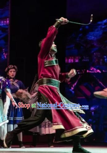 Chinese The Myth Of Snow Mountain Zang Nationality Folk Dance Red Clothing Stage Performance Costume for Men