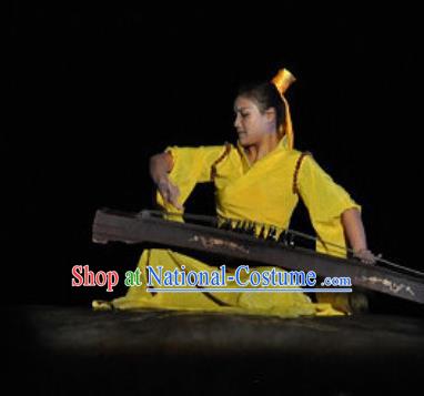 Chinese Shaolin Zen Music Ritual Folk Dance Yellow Dress Stage Performance Costume for Women