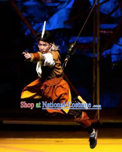 Chinese The Myth Of Snow Mountain Ethnic Dance Hero Outfits Stage Performance Costume for Men