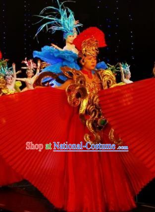 Chinese Picturesque Huizhou Classical Dance Red Dress Stage Performance Costume and Headpiece for Women