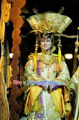 Chinese Picturesque Huizhou Opera Peri Queen Mother Classical Dance Dress Stage Performance Costume and Headpiece for Women