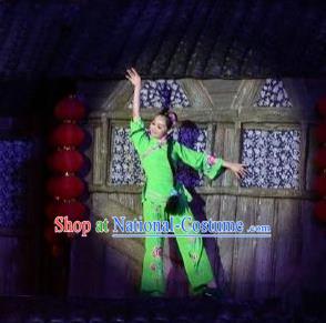 Chinese Phoenix Timeless Love Miao Nationality Dance Green Dress Stage Performance Costume and Headpiece for Women